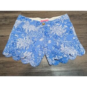 Lilly Pulitzer Buttercut Shorts Womens Size 6 Blue‎ White Floral Scallop Hem
